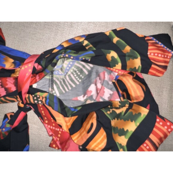 Maude Vivante Dress Size M Multi Color Leaf Pattern Maxi Half Sleeve Wrap Tie - Picture 8 of 9